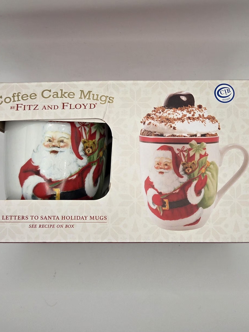 Fitz And Floyd Coffee Cake Mugs Holiday Letters To Santa New Open Box